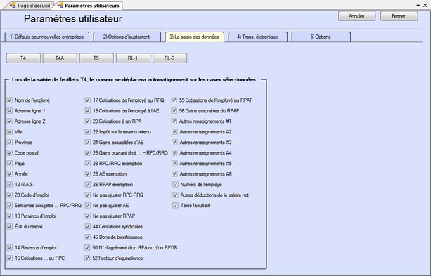 User Settings T4 data entry-Fr